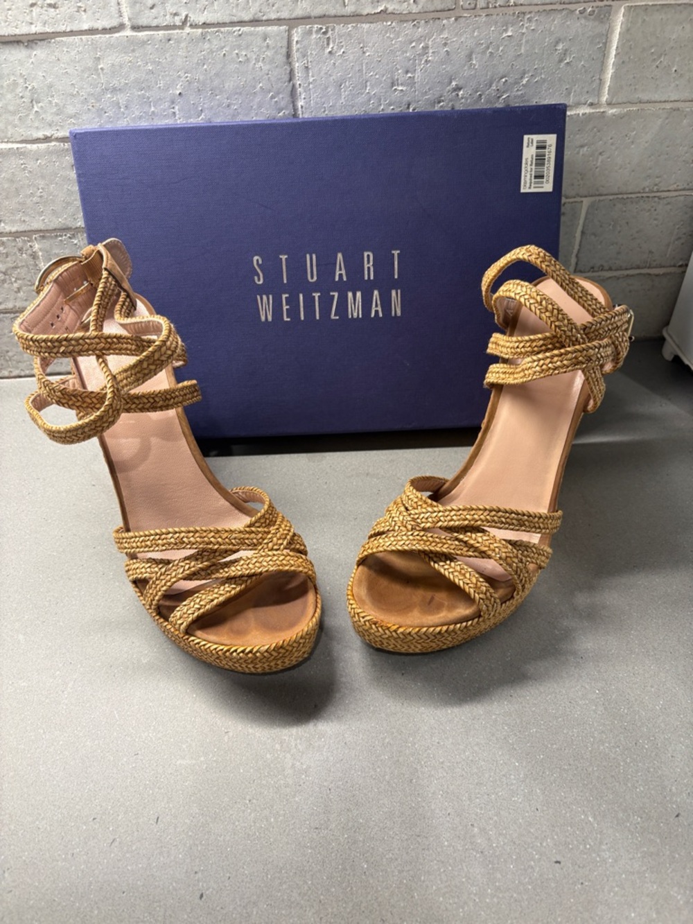 Stuart Weitzman Braided Tan Wedge Sandals